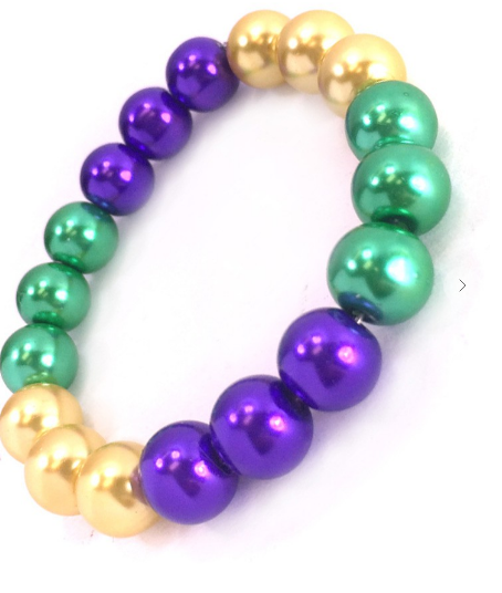 Mardi Gras Heishi Beaded Bracelet, 6 mm Purple Green Gold Saturn